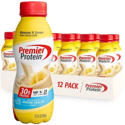 Premier Protein Shake бананы и кремы 30 г протеин 1 г сахар упаковка 12 шт., 138 жидк. унц. - Изображение 1 из 4