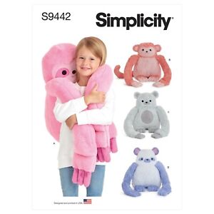 Simplicity SEWING PATTERN 9442 Hugging Toy Animals-Sloth,Monkey,Panda,Polar Bear