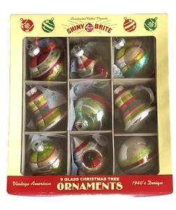 Christopher Radko Shiny Brite Christmas Ornaments Set Of 9 2021 Glass NIB - Picture 1 of 7