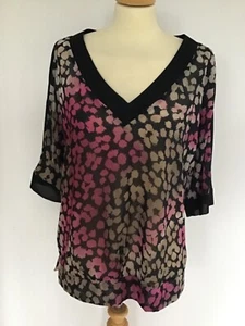 NEXT TALL black, pink & beige leopard print open sleeve tunic top UK 12 T - Picture 1 of 5