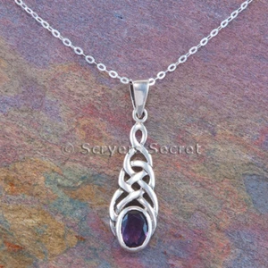 KELTEN Halskette IRISCH KELTIC Anhänger GEWEBT Knoten cz Amethyst Sterling Silber 925  - Bild 1 von 2