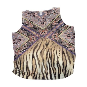 CHICO’S Sz 3 (XL/16) Rhinestone Embellished Sleeveless Tank Top Paisley Tiger - Picture 1 of 6