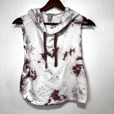 Forever 21 Tie Dye Sleeveless Hoodie Pullover White Burgundy Hooded Sweatshirt S - Image 1 of 4