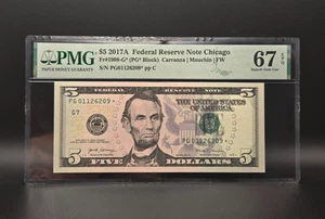 2017 A - Federal Reserve Five Dollar $5 ⭐ STAR Note ⭐-Chicago-PMG 67 EPQ - Picture 1 of 2