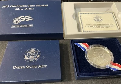 2005-P Chief Justice John Marshall 90% Silver Dollar PROOF Coin Box & COA - Image 1 of 4
