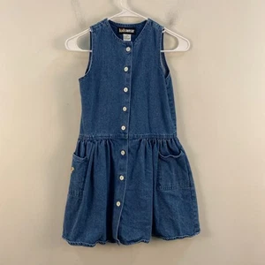 Kidswear Girls Small Dress Blue Jean Button Tank Sleeveless Cotton Pockets 9912 - Picture 1 of 7