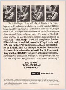 Wang Vintage 1988 Print Ad Federal Systems Computer Security Solutions - Bild 1 von 1