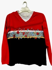 Koret Women’s Pullover Sweater Embroidered Flowers Multicolor Classic Abstract - Picture 1 of 9