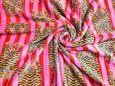 Indian Animal Print Velvet Hippie Upholstery Soft Pink Dress Making Fabric - Image 1 of 4