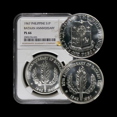 PHILIPPINES. 1967, 1 Peso, Silver - NGC PL66 - Bataan Anniversary, 025 - Image 1 of 4