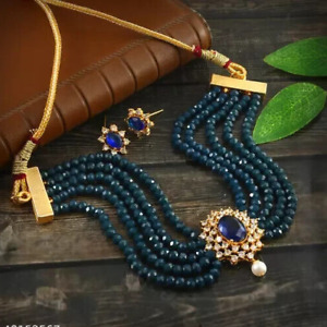 Indisches Bollywood vergoldet Kundan Choker Braut Halskette Ohrringe Schmuck Set