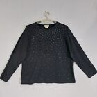 Talbots Sweater Womens Black Size 2X Long Sleeve Studded Round Neck Pullover