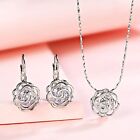 18K White Gold Filled Made With SWAROVSKI Crystal Rose Hoop Earrings /Necklace