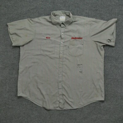 Vintage Budweiser Shirt Mens 19.5 2XL Grey Button Up Distressed Grunge Holes 90s - Image 1 of 4