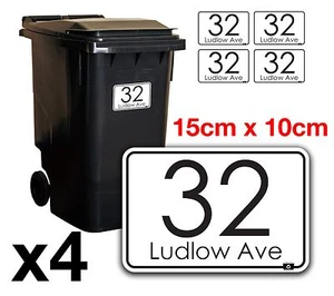x4 WHEELIE BIN NUMMERN KUNDENSPEZIFISCHES HAUS UND STRASSENNAME AUFKLEBER A6 - BRANDNEU-27 - Bild 1 von 3