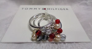 Vtg TOMMY HILFIGER Silvertone Multicolor Bead STACKABLE RING Set/3 B60225 ~ NOS - Picture 1 of 5
