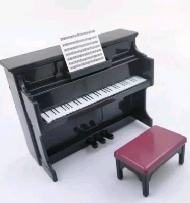 1:12 Dollhouse Miniature Black Piano with Music Stool with free music book score - Image 1 of 4