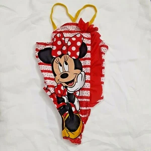 Disney Minnie Mouse Swimsuit Red White Stripe & Polka Dots Girls Size Toddler 3T - Picture 1 of 6