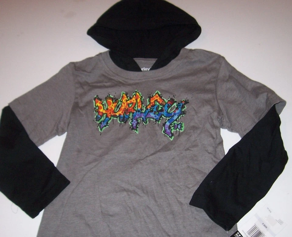 HURLEY long sleeve hoodie shirt little boy boys size 4  gray and black - Image 1 of 1