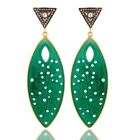18K Gold Plated Sterling Silver CZ Green Onyx Gemstone Carving Dangle Earrings