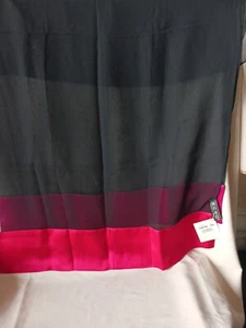 New ECHO black silk chiffon scarf wrap w red & pink satin edges 81" x 21" NWT - Picture 1 of 5