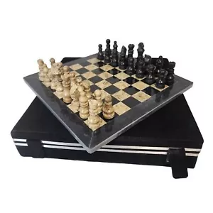 Juego de ajedrez de mármol de 12" con almacenamiento de piezas de ajedrez tablero de ajedrez bandeja de ajedrez nuevo - Imagen 1 de 11