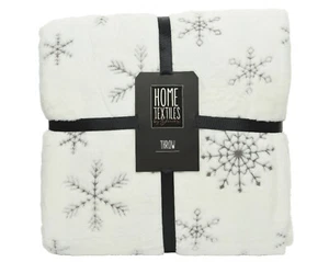 Kuscheldecke 150x200cm Fleecedecke Wohndecke mit Schneeflocken Sofadecke weiß - Bild 1 von 3