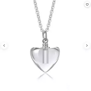 GLASS HEART URN ASHES CREMATION MEMORIAL Pendant 925 Sterling Silver 18" Chain - Picture 1 of 6