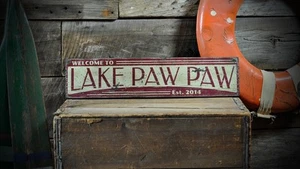 Custom Welcome to Lake Est. Date Sign - Rustic Hand Made Vintage Wood - Picture 1 of 3