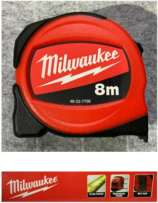 Milwaukee 8m x 25mm Retractable Compact Tape Measure Metal Blade Metric - Image 1 of 3