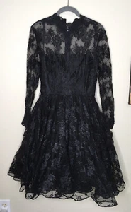 Vestido Vintage Victor Costa Negro Encaje Talla 6 Forrado 4 Capas Falda Gótico Romántico - Imagen 1 de 9