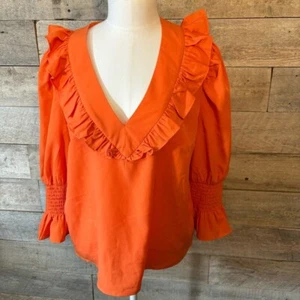 French Connection women’s orange Ruffled V-Neck Women's Top blouse in size med - Imagen 1 de 8