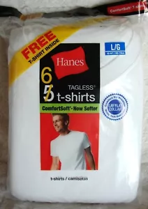 Hanes Tagless Comfort Soft Crew Neck Value 6 Pack White T-Shirt Men's Sz. Large - Picture 1 of 4