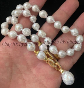 Collar Colgante 10-11mm Natural Mar del Sur Blanco Barroco Perla Keshi 14K GP 20" - Imagen 1 de 8