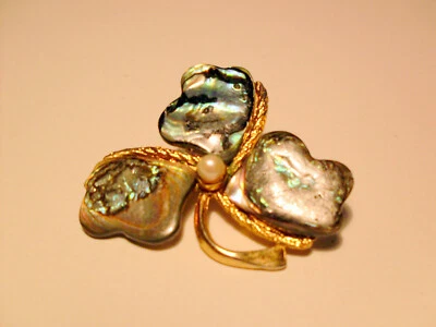 Vintage Brosche Abalone-Muschel Kleblattform  - Bild 1 von 4