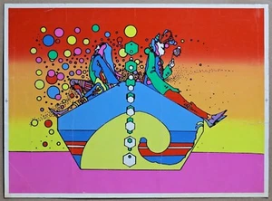Par lúdico de impresoras originales Peter Max 1971 muy raras a prueba serigrafía - Imagen 1 de 6