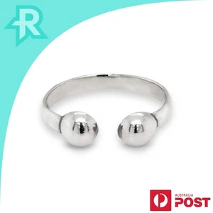 Double Ball Curved Thin Band Sterling Silver 925 Toe Ring - Picture 1 of 7