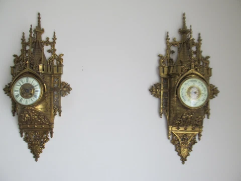 VINCENTI FRENCH CARTEL30 INCHES TALL BRONZE WALL CLOCK,  BAROMETER SET ANTIQUE Cover