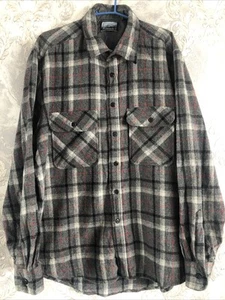 Vintage Fieldmaster Shirt Mens L Wool Blend Flannel Button Up Grey Checked (581) - Picture 1 of 10