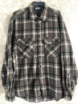 Vintage Fieldmaster Shirt Mens L Wool Blend Flannel Button Up Grey Checked (581) - Image 1 of 4