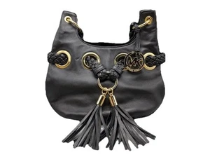 Gorgeous Michael Kors Black Leather Braided Astor Gold Grommet Shoulder Tote - Picture 1 of 6