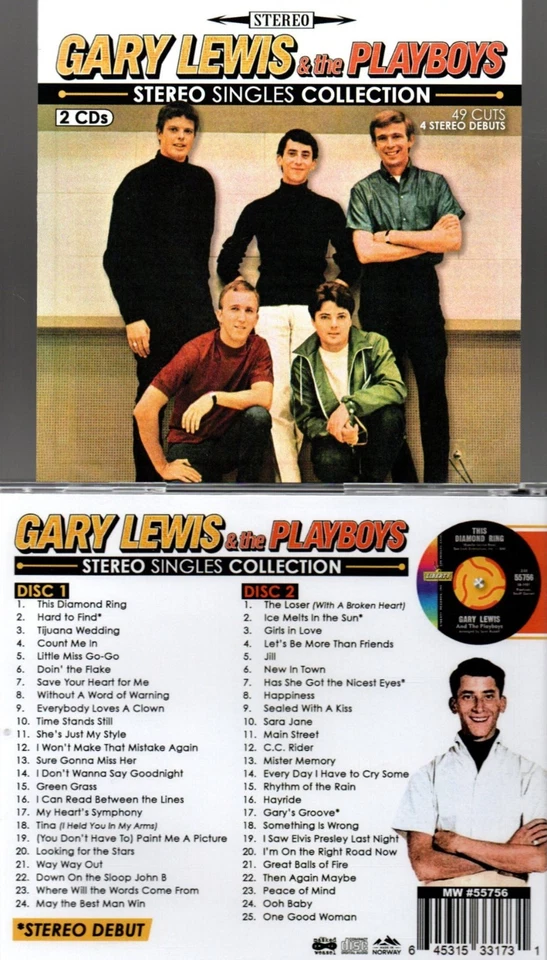 GARY LEWIS & PLAYBOYS-STEREO SINGLES COLLECTION-2 CDs-49 CUTS-4 STEREO DEBUTS - Image 1 of 1