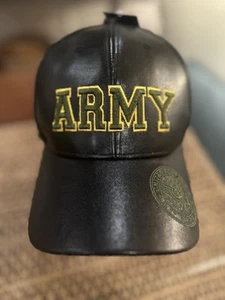 US Army Original Emblem Black PU Faux Leather Embroidered Military Ball Cap - Picture 1 of 11