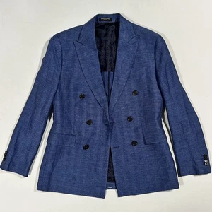 Banana Republic Linen Blazer 40R Italian Fabric Blue Double Breasted Slim NEW - Picture 1 of 6