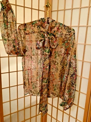 Blusa Max Mara Seda Cuello Corbata Top Transparente (Talla 12-14 Mujer) Foto 1 de 4