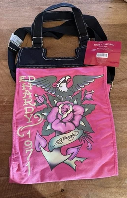 Ed Hardy Tote Bag Canvas Purse Hot Pink & Black Crossbody NEW Y2K NWT - Image 1 of 4