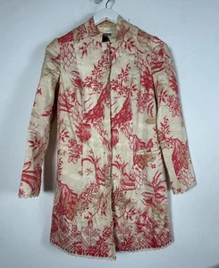 Sigrid Olsen Womens Floral 100% Linen Tunic Jacket Coat XS Red Beige Lightweight - Picture 1 of 10
