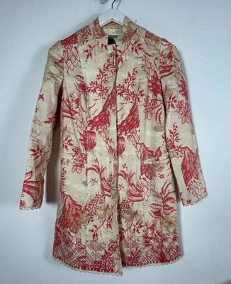 Sigrid Olsen Womens Floral 100% Linen Tunic Jacket Coat XS Red Beige Lightweight - Image 1 of 4