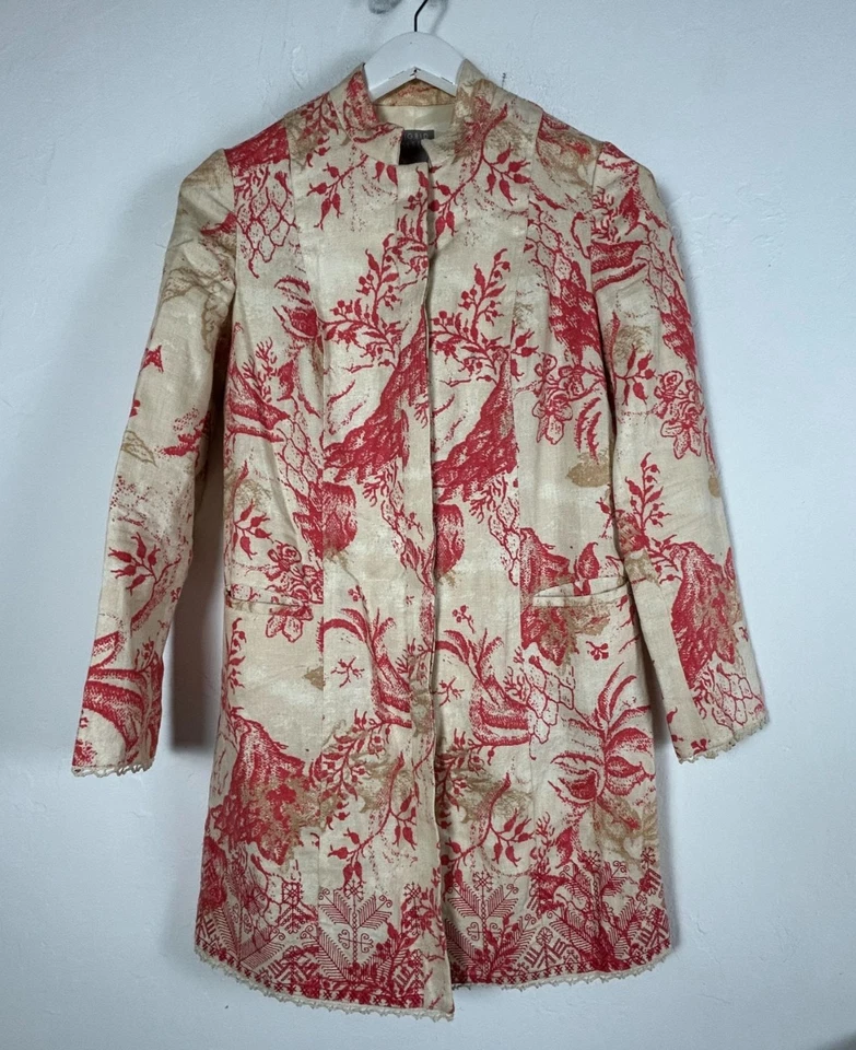 Sigrid Olsen Womens Floral 100% Linen Tunic Jacket Coat XS Red Beige Lightweight - Image 1 of 4