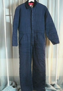 Weather Breaker Blue Workwear Collar Insulated Red Quilt Lined Coveralls Mens M - Picture 1 of 9